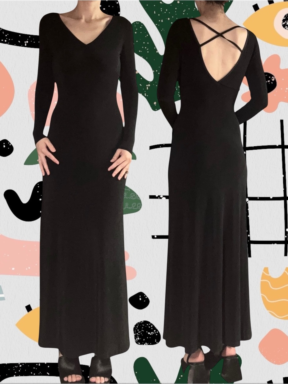 French Designer Group | Vintage 90s/Y2K Slinky Stretch Long Sleeve Maxi Dress